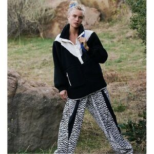 Free People Black and White Fall To Rise Quarter-Zip Fleece